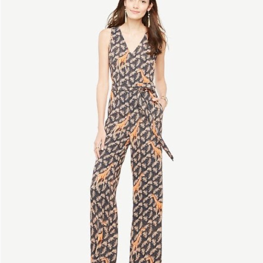 NWT Ann Taylor Giraffe Stylish Navy and Orange Jumpsuit
